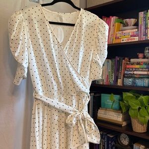 White and Black Polka Dot Wrap Dress